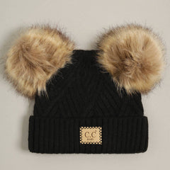 Baby Criss-Cross Beanie with Double Pom-Pom