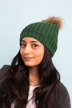 Textured Beanie With Pom Pom