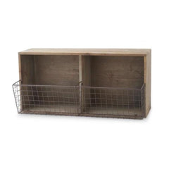 Wooden Wall Shelf w. Metal Bins