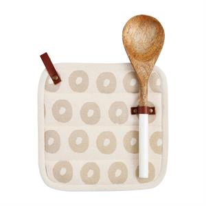 Natural Dot Pot Holder &amp; Spoon Set