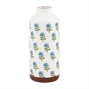 Large Blue Floral Bud Vase