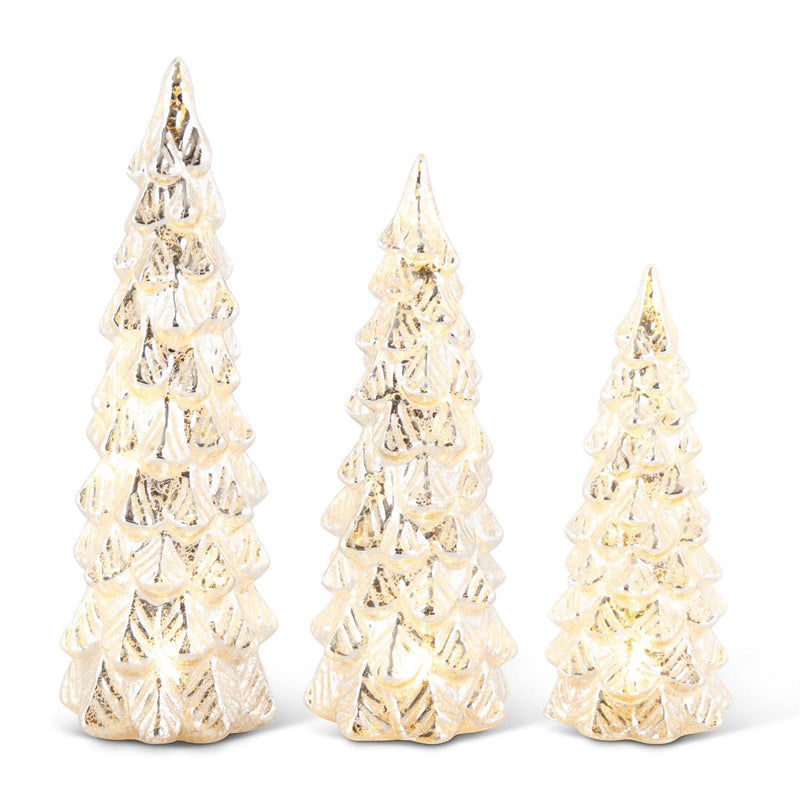 Glittered LED Silver Mercury Glass Trees