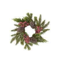 Glittered Icy Mixed Pine Candle Ring w/Pinecones