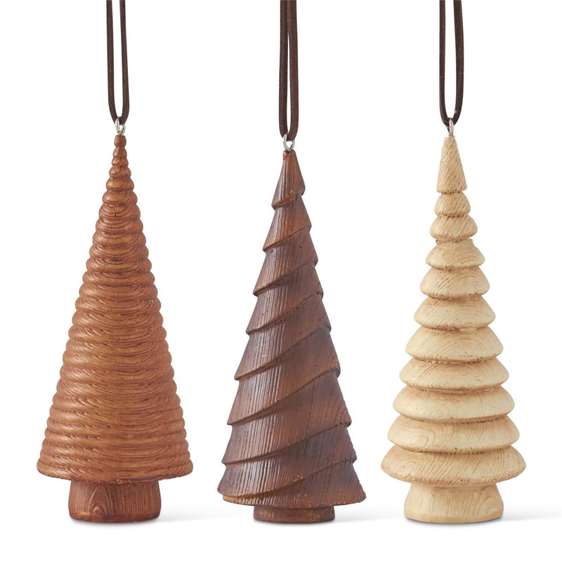 Wood Grain Tree Ornaments w/ Leather Hangers