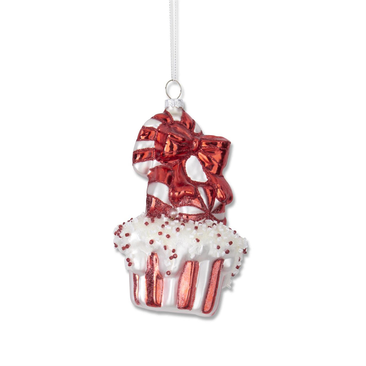 Red &amp; White Blown Glass Cupcake Ornament