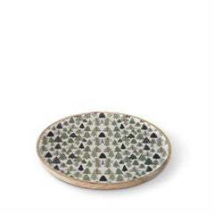 Wood Trays w/Christmas Trees Enameled- Round