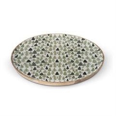 Wood Trays w/Christmas Trees Enameled- Round