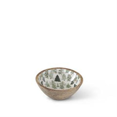 Wood Bowls W/ Christmas Trees Enameled Interiors