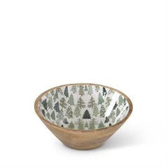 Wood Bowls W/ Christmas Trees Enameled Interiors