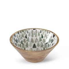 Wood Bowls W/ Christmas Trees Enameled Interiors