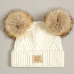 Baby Criss-Cross Beanie with Double Pom-Pom