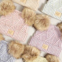 Baby Criss-Cross Beanie with Double Pom-Pom