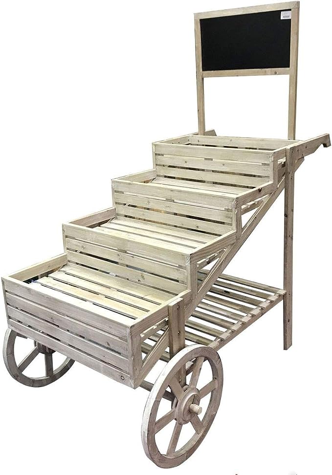 Large Wooden Plant Cart and Display Stand w/Chalkboard