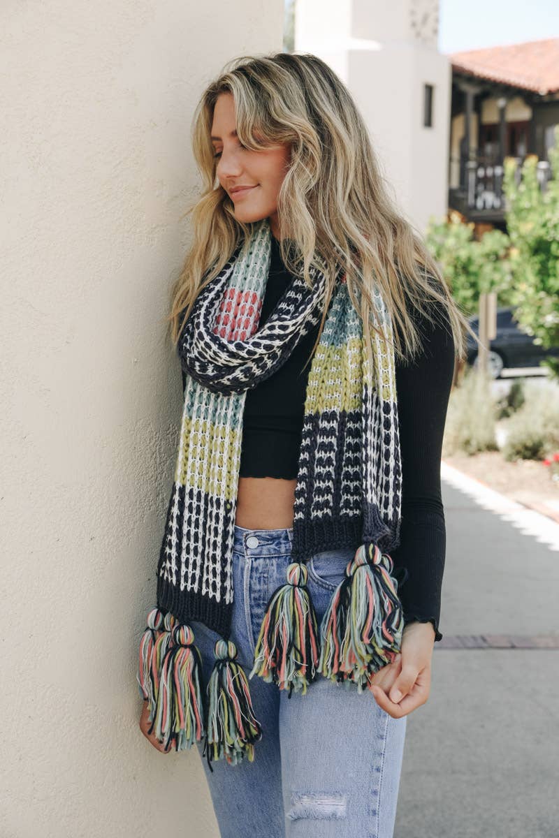 Colorblock Contrast Knit Oversized Scarf