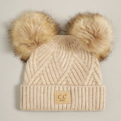 Baby Criss-Cross Beanie with Double Pom-Pom
