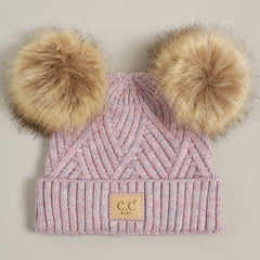 Baby Criss-Cross Beanie with Double Pom-Pom