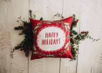 Happy Holiday Wreath Throw Pillow