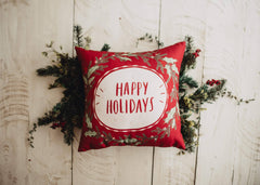 Happy Holiday Wreath Throw Pillow