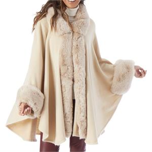 Ivory Cape w. Sleeves & Faux Fur Trim
