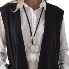 Two Tone Circles on Suede Cord Necklace
