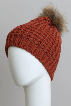Textured Beanie With Pom Pom