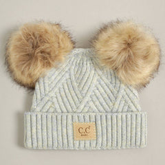Baby Criss-Cross Beanie with Double Pom-Pom