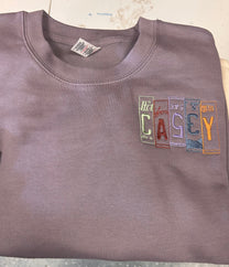 Casey License Plate Embroidered Crewneck