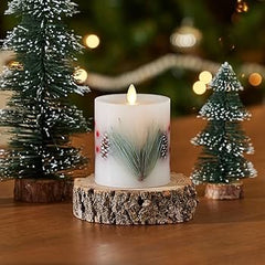 White Berry & Pinecone Luminara LED Flickering Pillar Candles