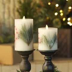 White Berry & Pinecone Luminara LED Flickering Pillar Candles