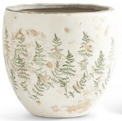 Cream Crackle Pots w/Fern Stem Decal