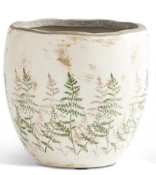 Cream Crackle Pots w/Fern Stem Decal