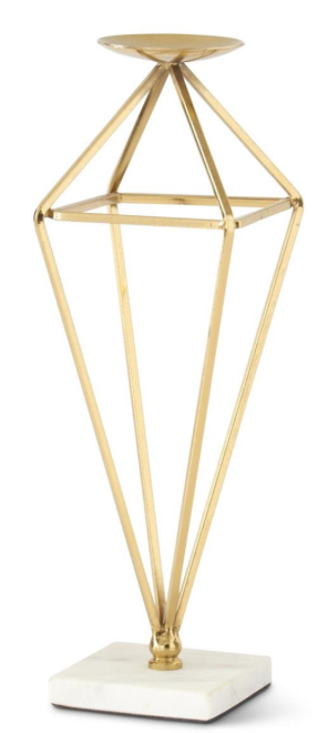 Gold Geometric Candleholders w/ White Marble Bases
