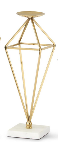 Gold Geometric Candleholders w/ White Marble Bases