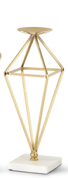 Gold Geometric Candleholders w/ White Marble Bases