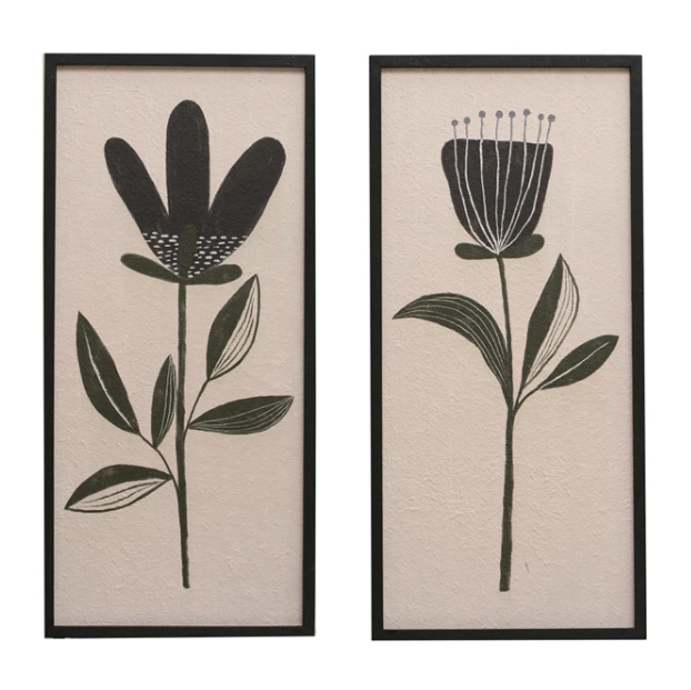 Wood Framed Textured Wall Décor w/ Flower, 2 Styles ©