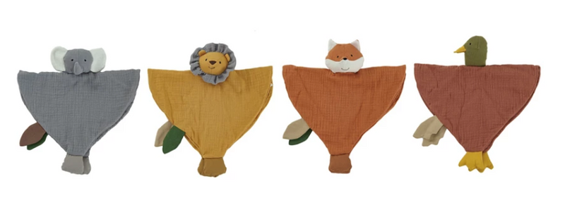 Cotton Double Cloth Plush Animal Snuggle Toy, 4 Styles