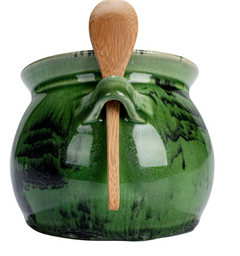 Stoneware Salt Dish w/ Acacia Wood Spoon