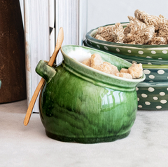 Stoneware Salt Dish w/ Acacia Wood Spoon