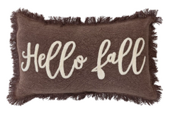 Stonewashed Cotton Tufted Lumbar Pillow with Fringe "Hello Fall"