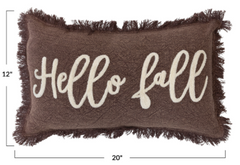 Stonewashed Cotton Tufted Lumbar Pillow with Fringe "Hello Fall"