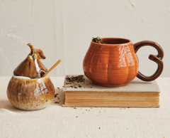 Stoneware Pear Shaped Sugar Pot with Wood Spoon