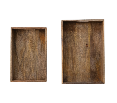 Decorative Carved Mango Wood Trays with Handles