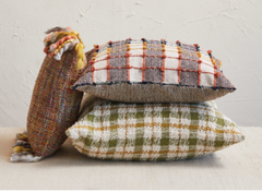 Square Woven Cotton Blend Pillow with Knots