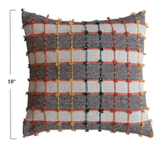 Square Woven Cotton Blend Pillow with Knots