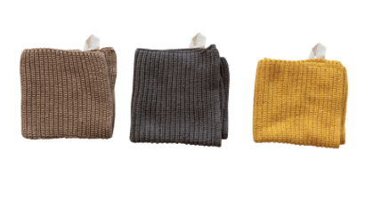 Cotton Knit Dish Cloths with Loop Set of 3