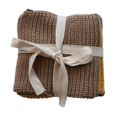 Cotton Knit Dish Cloths with Loop Set of 3