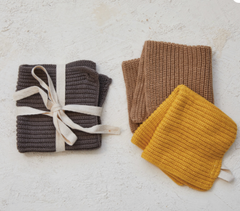 Cotton Knit Dish Cloths with Loop Set of 3