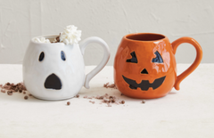 Debossed Stoneware Jack-O-Lantern Shaped Mug