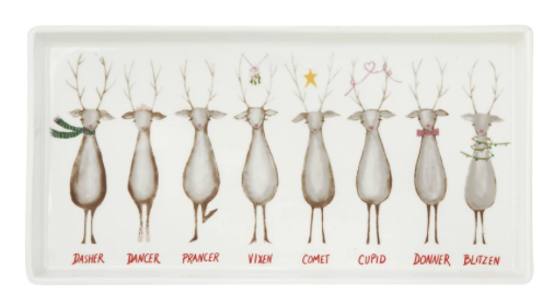 Stoneware Platter with Santa's Reindeer