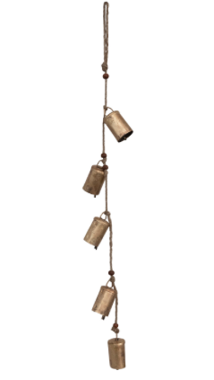 Hanging Metal Bells with Wood Beads and Jute Rope